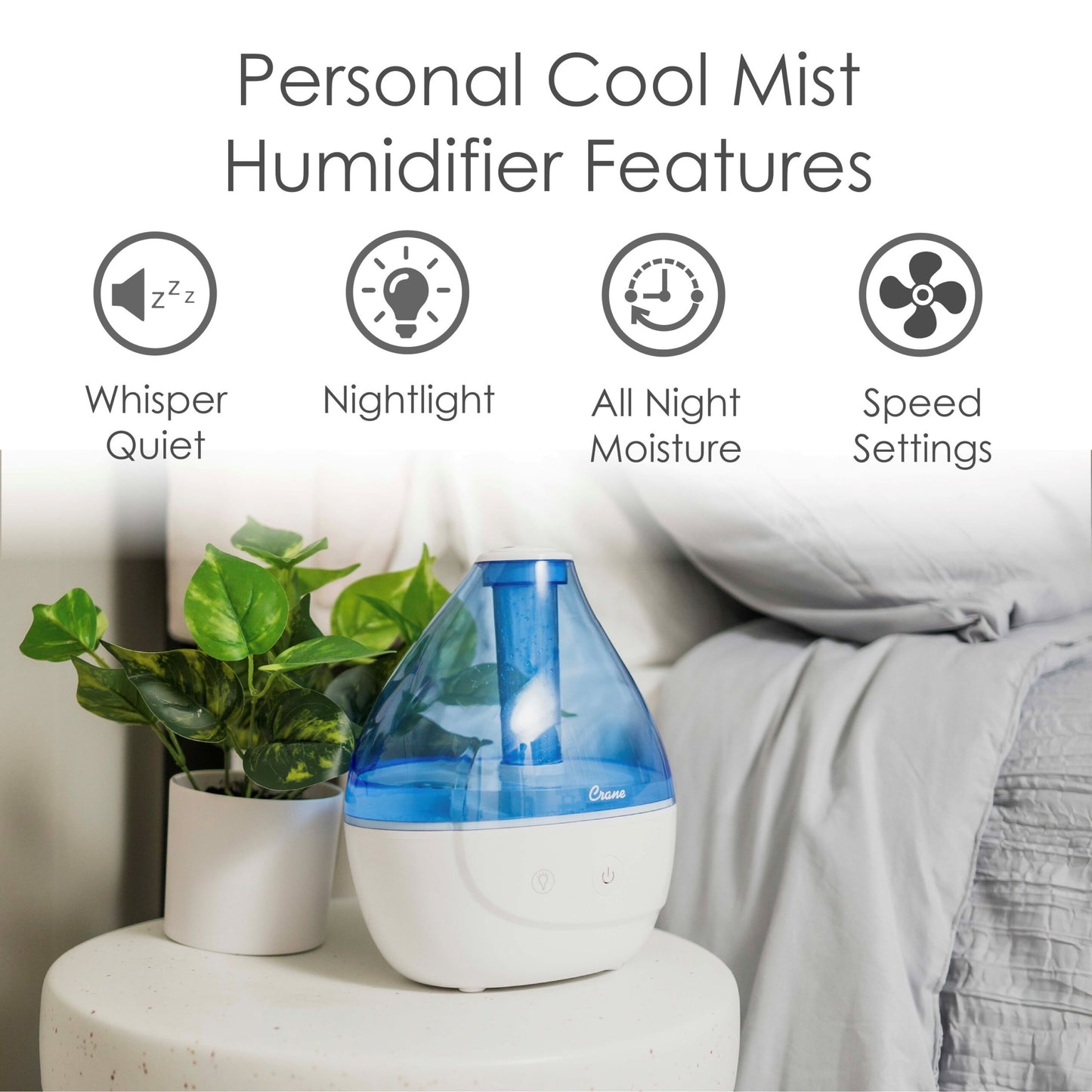 Crane Personal Ultrasonic Cool Mist Humidifier – .4 Gal with Nightlight