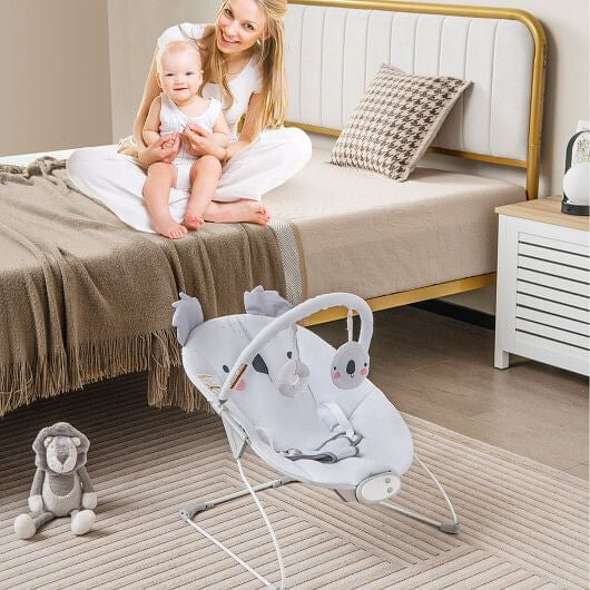 Portable Baby Bouncer Infant Rocker Seat with Detachable Toy Bar-Gray