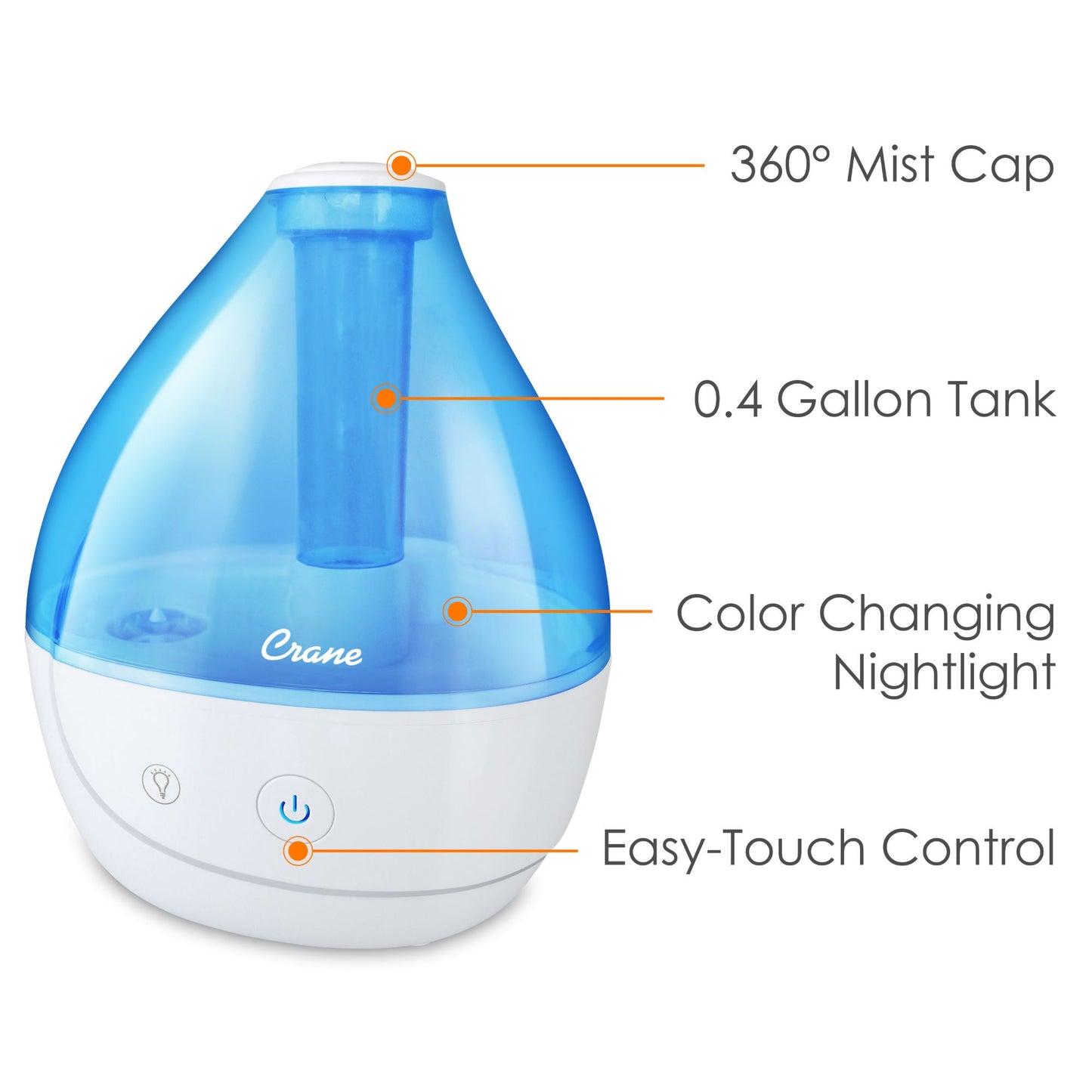 Crane Personal Ultrasonic Cool Mist Humidifier – .4 Gal with Nightlight